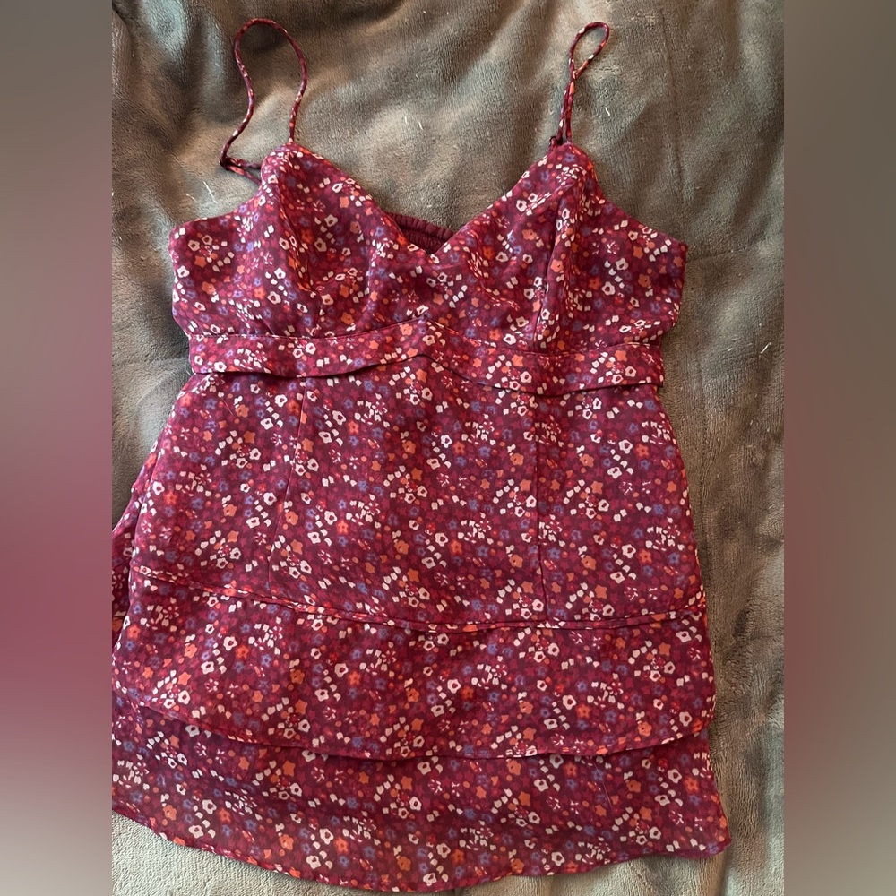 American Eagle Outfitters Floral Burgundy Ruffle Cami